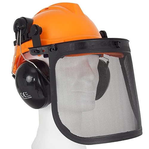Forsthelm Forstschutzhelm mit Visier und Gehörschutz Schutzhelm Größe verstellbar 50-66 cm Sicherheitshelm Sägehelm mit Netzvisier