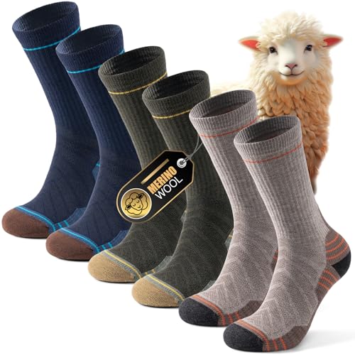 Alaplus Merino Socken Professionell Thermosocken Wandersocken Warme Socken Herren 43-46 Wolly Gepolstert Trekkingsocken Winter Sportsocken Baumwolle Atmungsaktiv Laufsocken, 3 Paar, Mehrfarbig