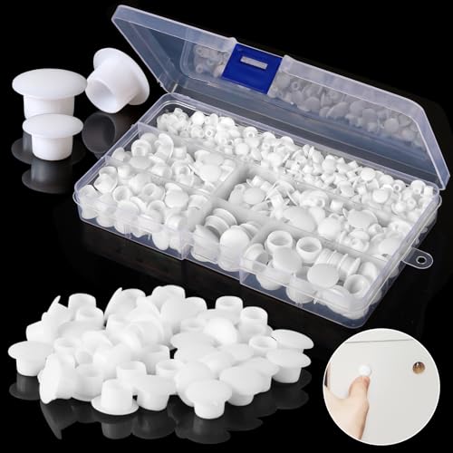 VEPEPE 500 Stück Abdeckkappen für Bohrlöcher & Schrauben Set, 5 & 6 & 8 & 10 & 12 mm Bohrloch Abdeckkappen, Blindstopfen Weiß, Möbel Lochabdeckung für Bohrungen Abdeckstopfen Lochkappen Schrauben