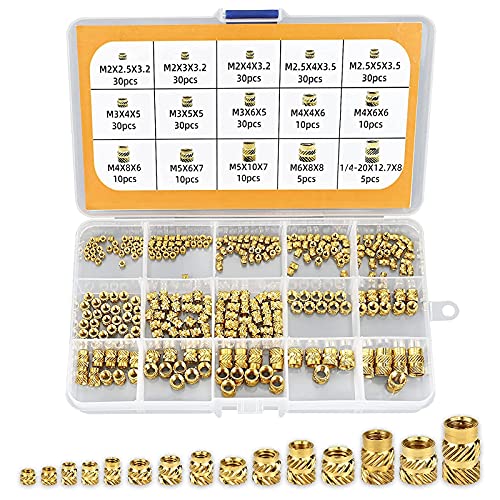 300 Stk Gewindeeinsatz, M2 M2.5 M3 M4 M5 M6 Einpressmutter Messing Gewindebuchsen Innengewinde Rändelmuttern mit Kunststoff-Box für Kunststoffteiledurch Wärme oder Ultraschall in 3D-Drucker Teile