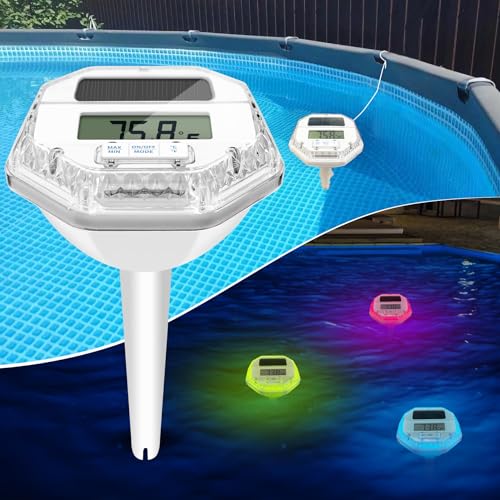 DeeprBlu Digitales Poolthermometer Schwimmend, Pool Thermometer Solar mit Farbwechsel Licht & Seil, Große Bildschirm Schwimmbad Thermometer, Wassertemperatur Pool Wasserthermometer für Whirlpool, Spa