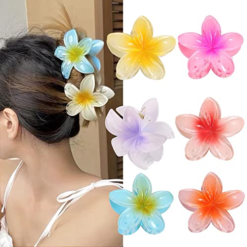 6 Stück Blumen Haarklammer Groß: Haarspangen Damen für Dickes Dünnes Haar - Hawaii Rutschfeste Haarklammern Blume Haarstyling-Zubehör für Frauen Mädchen Geschenk