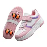 Hixingo Schuhe mit Rollen für Mädchen Jungen Kinder, Rollschuhe Schuhe Turnschuhe mit 4 Rollen, Schwarz & Rosa Skateboardschuhe Kinderschuhe Haken und Schlaufe Multifunktionale Sneaker