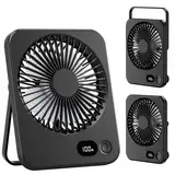 LuJasi Klein Tischventilator USB Leise Ventilator Akku 3600mAh 5 Geschwindigkeiten 180°Einstellbar Tragbarer LED Anzeige Fan Für Büro, Bibliothek, Reise Schwarz