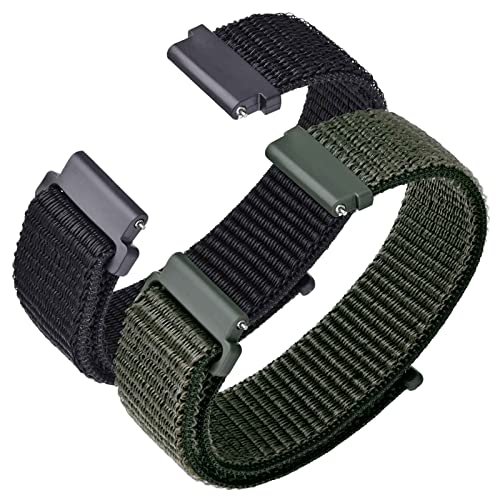 ANNEFIT Nylon Sport Uhrenarmband 18mm, Schnellverschluss Verstellbare Aatmungsaktive Armband für Herren Damen (Schwarz und Armeegrün)