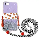 Rnrieyta Miagon Handykette Hüll für iPhone 6S/6 Glitzer Durchsichtig Case mit Universal Blume Telefon Clip Kordel zum Umhängen Handyanhänger Halsband Lanyard