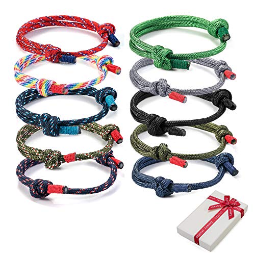 10 Stück Geflochtene Armbänder Set für Mann Frau,Bunt Marine Seil Schnur Nautische Surf Armband für Männer Herren jungen,Handgemachtes Navy Seil String Armreif Einstellbar Armkettchen Geschenk