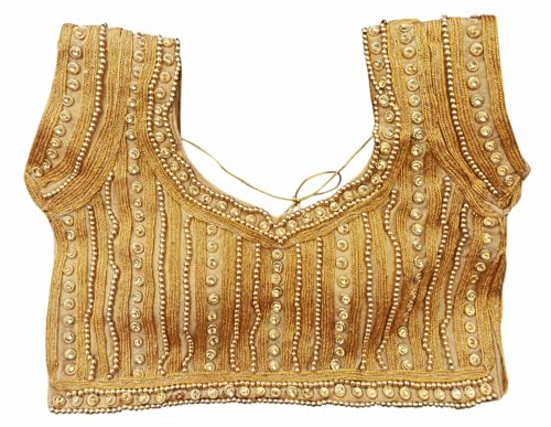 IMTRA FASHION Schwere Bestickte Saree-Bluse Für Damen Schweres Perlen-Crop-Top Choli-Golden