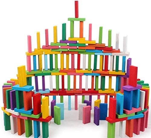 YIQI 120 Stück Holz Domino Block Set Kinder früh pädagogisches Bauspaß Domino-Rennspiel-Spielzeug Geburtstag Geschenk für Kinder Jungen Mädchen