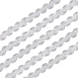 FINGERINSPIRE 22,8m 10mm Metallic Scroll Braid Trim Verschönerung Silbernes Polyesterband mit Wellenmuster für Bekleidungszubehör, Kostüm oder Schmuck, Kunsthandwerk und Nähen