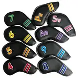 Golfschläger-Abdeckung, Golf-Schlägerkopfhülle, Driver Headcover Golf Leder 9 Stück Schlägerhülle, Eisen-Nummernöffnungs-Schutzhülle, Dickes Golfzubehör für Mallet & Hybrid