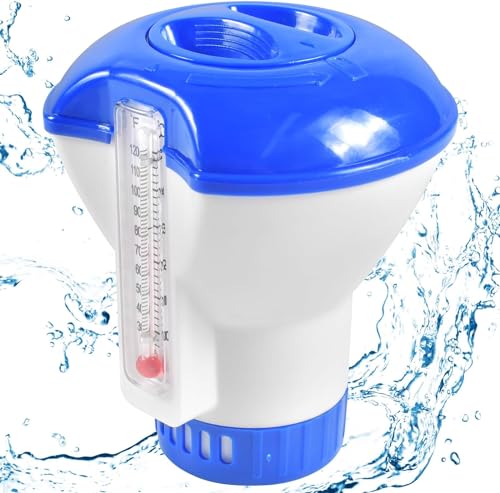 Newtic 5 Zoll Großer Dosierschwimmer, Chlor & Brom Tabletten Einstellbar Behälter, Chlordosierer mit Thermometer 20-200g, Pool Zubehör für Große Kleine Pools Whirlpool