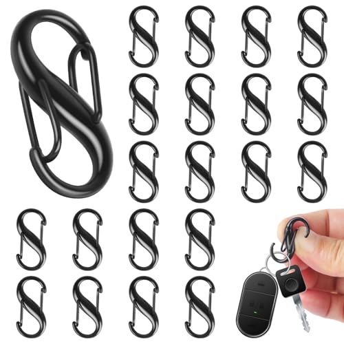 20 Stück S Karabiner Mini Karabinerhaken,Kleiner Metall Doppelkarabiner,Schwarz Kleine Karabinerhaken 8 Förmiger 2 Öffnungen 25 mm für Outdoor Aktivitäten Wandern Reisen Camping Rucksack