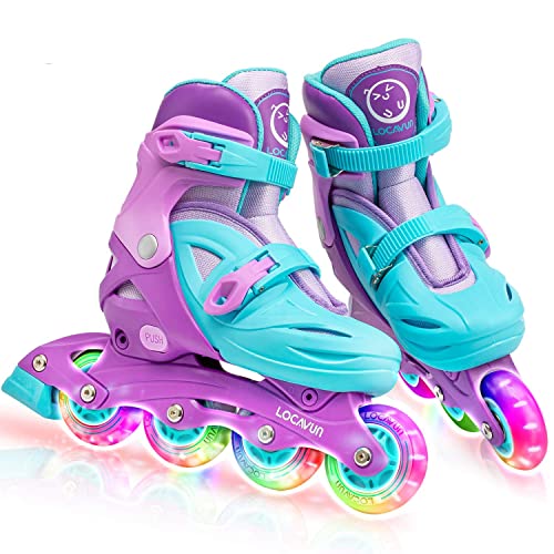 Locavun Verstellbare Inline-Skates für Mädchen, Jungen, Kinder mit leuchtenden Rädern, beleuchtete Hartschalen-Rollerblades für den Innen- und Außenbereich