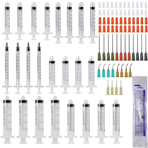 VINEST 24 Stück Spritze Set, Spritzen 20/10/5/3/2/1ml, Spritze mit stumpfen Nadeln 14/15/16/17/18/20g, Syringe mit Spritzen Kappe von Haustierfütterung Wissenschaftliche Labore Pflanzenbewässerung