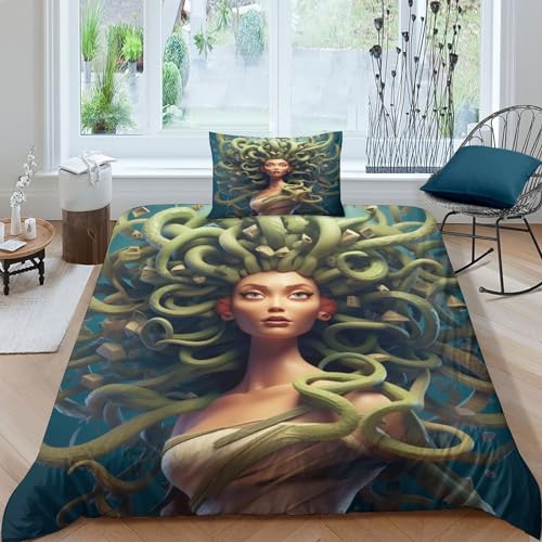 Medusa 3D Gedruckter Dunkles Idol Für Kinder Mädchen Jungen Bettbezug Set Bettwäschegarnitur Bettwäsche Reissverschluss Und Kissenbezüge Weich Microfaser 3 Teilig Single（135x200cm）