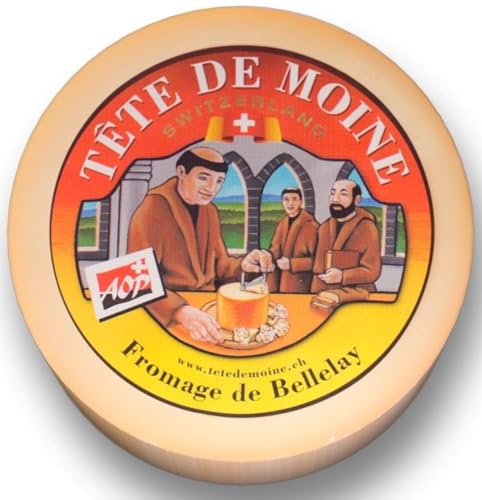 Original AOC Tete de Moine Schweizer Mönchkopf Käse halber Laib ca 400 g KÜHLBOX-Versand mit Styroporbox und Spezialkühlakku für Lebensmittelversand