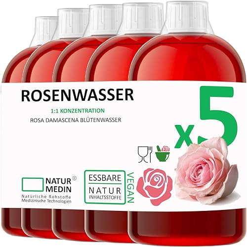5000-ml (5 x 1.000-ml) ROSENWASSER DO-IT-ALL Essbare Natur-Kosmetik 100% naturrein NATURMEDIN®