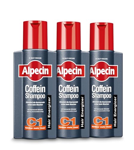 Alpecin Coffein-Shampoo C1-3 x 250 ml - Gegen erblich bedingten Haarausfall | Fühlbar mehr Haar | Stärkt Haarwurzeln und Haarwuchs | Haarpflege für Herren made in Germany