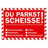 Falschparker Verwarnung - Notizzettel Rot Strafzettel für die Windschutzscheibe 50er Block "DU PARKST SCHEISSE!"