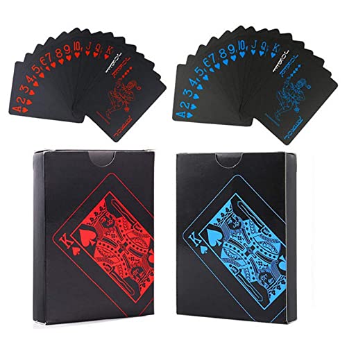 WANGCL 2 Set wasserdichte Pokerkarten, PVC Rot und blau, Spielkarte, Kunststoff, Coole Farbe, magische Tricks Deck-Werkzeug für Familien-Partyspiel