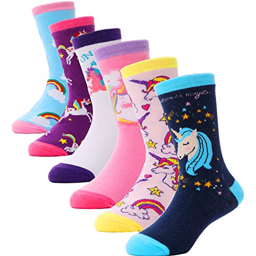 ANTSANG Kinder Socken für Mädchen Jungen Lustige Socken Baumwolle Geschenke Bunte Weich Neuheit Kindersocken Weihnachtsgeschenke 6 Paar(Einhorn I,5-8 Jahre)