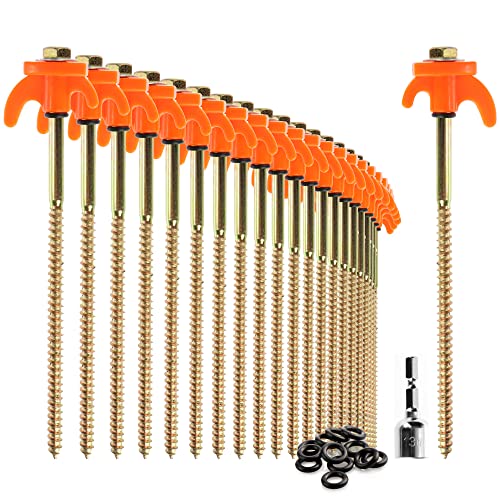 com-four® 24x Zeltheringe - robuste Stahl-Heringe mit Gewinde und Seil-Halterung - Felsboden-Erdnägel für Camping und Outdoor - Zelthaken für harten Boden und Holz goldfarben + orange