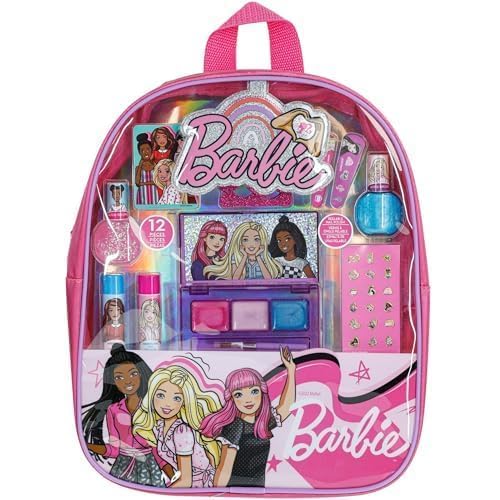 Barbie Townley Girl 12-teiliges Make-up-Rucksack-Set mit Lippenbalsam, Nagellack, Nagelfeile, Haarschleifen und anderem Zubehör, ab 3 Jahren, 12-teilig