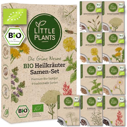 Little Plants Heilkräuter Samen Set - 9 BIO Sorten traditioneller Heil-Kräuter Samen - 100% natürlich & extra viel Samen Kräuter BIO Saatgut - Kräutersamen Set zum Anbauen im Garten oder Hochbeet