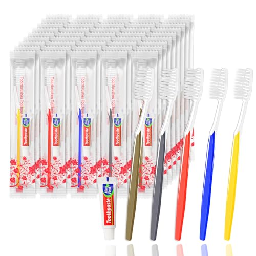 Einmal Zahnbürsten,30 Packungen Einwegzahnbürsten Mit Zahnpasta Set Einzeln Verpackt für Hotel/Camping/Pflegeheim/Wohltätigkeit (5 Farben)