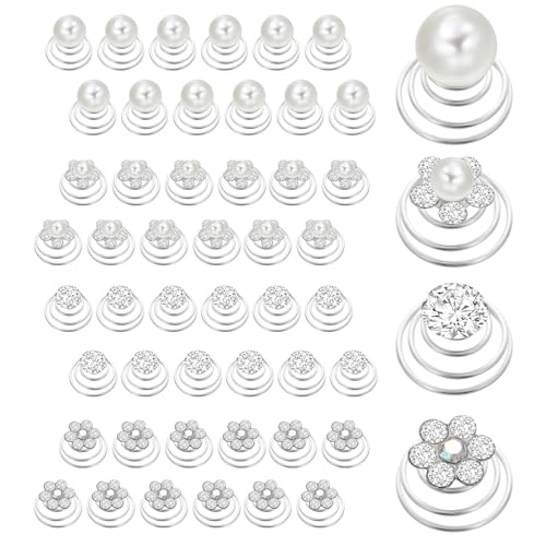 Mabor 48 Stück Haarspiralen Hochzeit Haarnadeln Perlen Haarschmuck Braut Blumen Kristall Zubehör Silber Haarspangen für Mädchen Damen Brautschmuck Haarclips