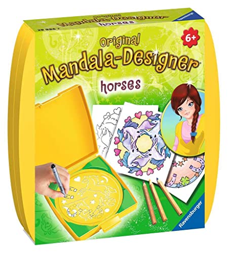 Ravensburger Mandala Designer Mini horses 29986, Zeichnen lernen für Kinder ab 6 Jahren, Zeichen-Set mit Mandala-Schablone für farbenfrohe Mandalas, Yellow