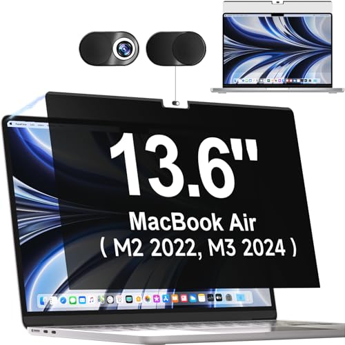 Magnetischer Blickschutzfilter für Apple MacBook Air 13,6 Zoll 2022-2024（A2681/A3113, M2/M3 Chip） Abnehmbar Anti Glare Blaulicht Laptop Blickschutzfolie Mac Privacy Screen Blickschutzfolie Sichtschutz