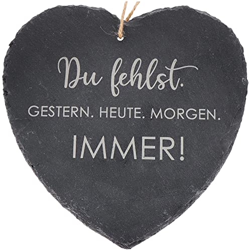 Spruchreif | Großes Schieferherz (20 x 20 cm) mit graviertem Spruch | Grabdeko | Wetterfest