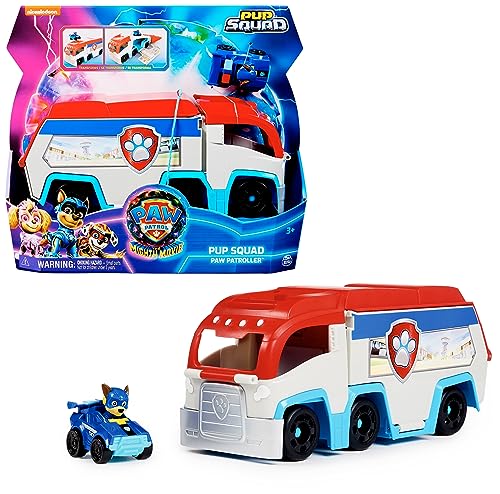 PAW PATROL, Mighty Movie Pup Squad Patroller Teamfahrzeug mit Chase-Spielzeugauto, Spielzeug geeignet für Kinder ab 3 Jahren