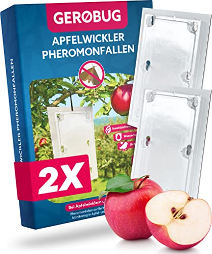 Gerobug® Apfelwickler Pheromonfalle Bio 2 Stück - Apfelmadenfalle - Vogelfreundliches Produktdesign inkl. 2 Bindedrähte - Obstmadenfalle mit Pheromonlockstoff, Apfelwickler bekämpfen Maden