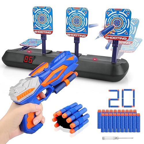 Zielscheibe Elektrisch für Nerf mit Spielzeug Pistole Kinder Jungen 4 5 6 7 8 9 10 Jahre, Kinderspielzeug Blaster Toy Gun Set, 20-Dart,Schieß Spiele Geburtstag Weihnachten Geschenk für Mädchen