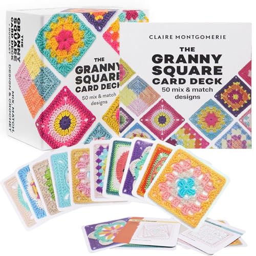 KOIROI Granny Square Häkel-Karten, 50 Stück Mixen und Matchen Designs Häkel-Karten, Granny Square Card Deck Häkel-karten mit Häkelschrift und Foto zu jedem Granny Square für Erwachsene und Anfänger