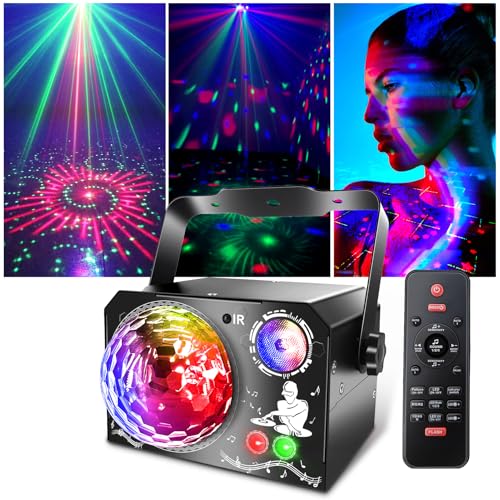 4 in 1 Discokugel, Fwiull DJ Discolicht Partylicht 65 Muster, Musikgesteuert Disco Party Licht, RGB UV Stroboskop, Sprachsteuerte Party Lampe mit 2M USB für Party Fest Klub Halloween Weihnachten