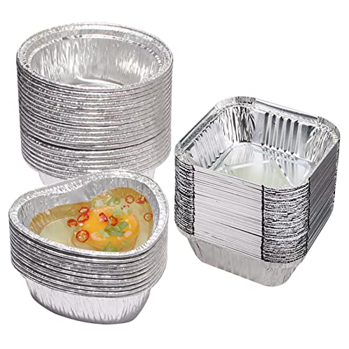 Olymajy Aluschalen, Grillschale, Mini-Einwegschalen ohne Deckel für Kuchen, Brot und Muffins in Aluminiumfolienschalen, Herzform (quadratisch/rund) Tragbare Lebensmittelbehälter (60 Stück)