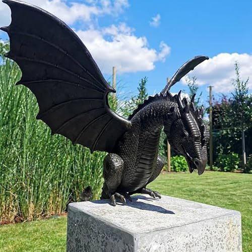HWGING Große Drachenfigur Brunnen Ornament Harz Wasserspiel Skulptur Wetterfest Gothic Drache Statue