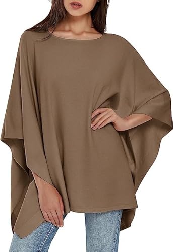 PULI Damen Pullover Poncho Elegant Viskose Strick Locker sitzend Poncho Schal