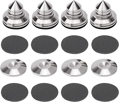 Brollitest 4 Stück Lautsprecher Spikes Höhenverstellbare Edelstahl HiFi Gerätefüße-Absorber füße Lautsprecher Dämpfer fuß Für subwoofer Plattenspieler Verstärker CD DVD, Silber