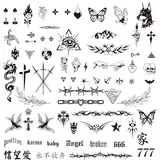 BETESSIN 3 Bögen Temporäre Tattoos Schwarz - Fake Tattoos - Klebetattoos Erwachsene - Wasserfeste Tattoos zum Aufkleben - Klebe Tattoo für Männer und Frauen