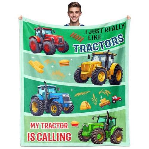 Traktordecke für Jungen, Just A Boy Who Love Traktor-Überwurfdecke, Traktor-Geschenke, Decke, 127 x 101,6 cm, Traktor-Geburtstagsparty-Zubehör für Jungen, Geschenke für Traktor-Liebhaber