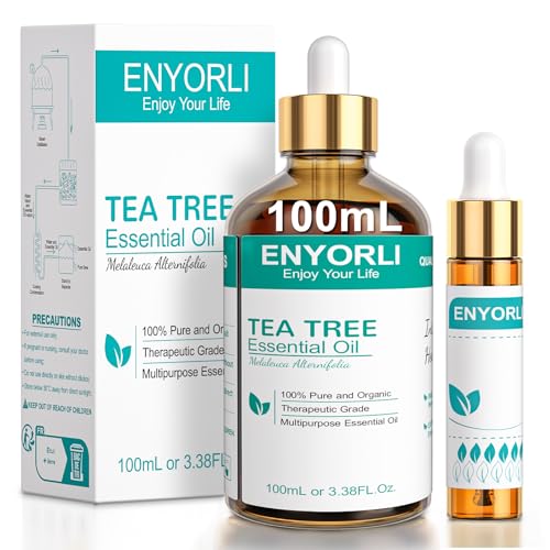 ENYORLI Teebaumöl 100ml Naturrein Tea Tree Oil 100% Reines und Ätherisches Aromatherapieöl Vegan Teebaum Ätherisches Öl für Diffuser,Shampoo, Gesicht,Haut, Nagel