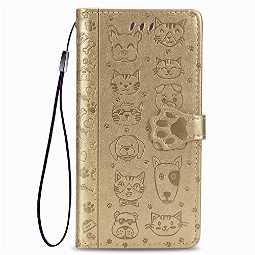 Rnrieyta Miagon PU Leder Brieftasche Hülle für Nothing Phone 2,Katze Hund Tier Prägung Design Flip Tasche Standfunktion Cover mit Karten Slot Magnetverschluss,Gold