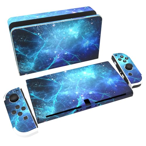 PlayVital Skin Sticker für Nintendo Switch OLED Modell,Aufkleber Sticker Decal Folie Abziehbild Faceplates Klebefolie für Switch OLED Konsole&Joy Con&Dock&Grip(Blauer Nebel)