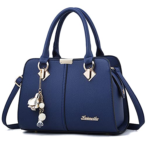 FANDARE Damen Handtasche Umhängetasche Frauen Schulterbeutel Shopper Tote Reise Henkeltasche Schulterriemen Abendtasche Citytasche Wasserdicht PU Leder Blau A