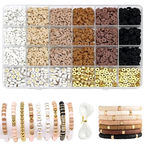 Belugsin 2464 Stück Perlen für Armbänder Clay Beads zum Auffädeln Polymer Clay Perlen Heishi Perlen Perlen zum Auffädeln für DIY Bracelet Making Kit, Feiertage, Partys